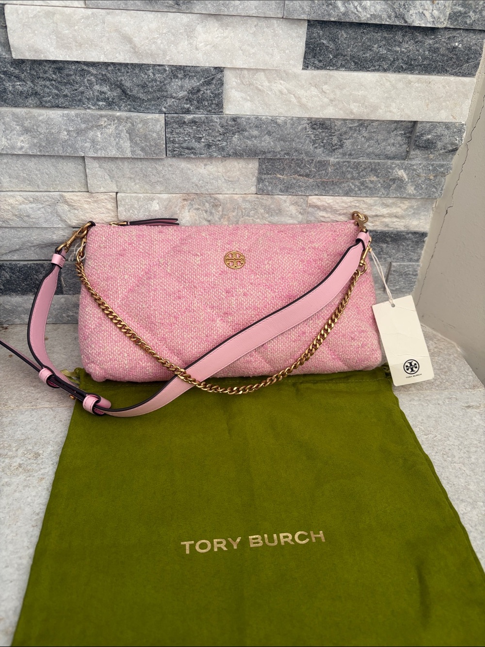 Tory Burch willa tweed zip shoulder bag new with tags